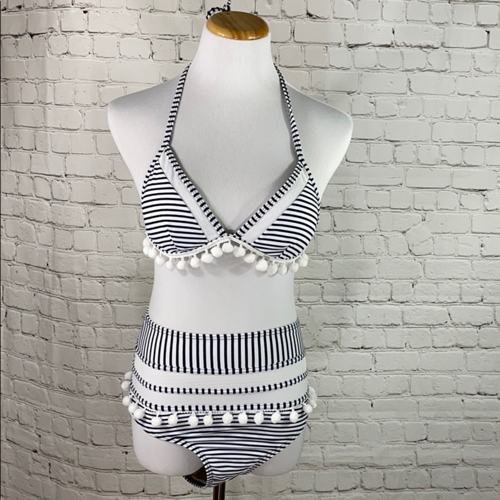 Cocoship Mesh striped high waisted bikini